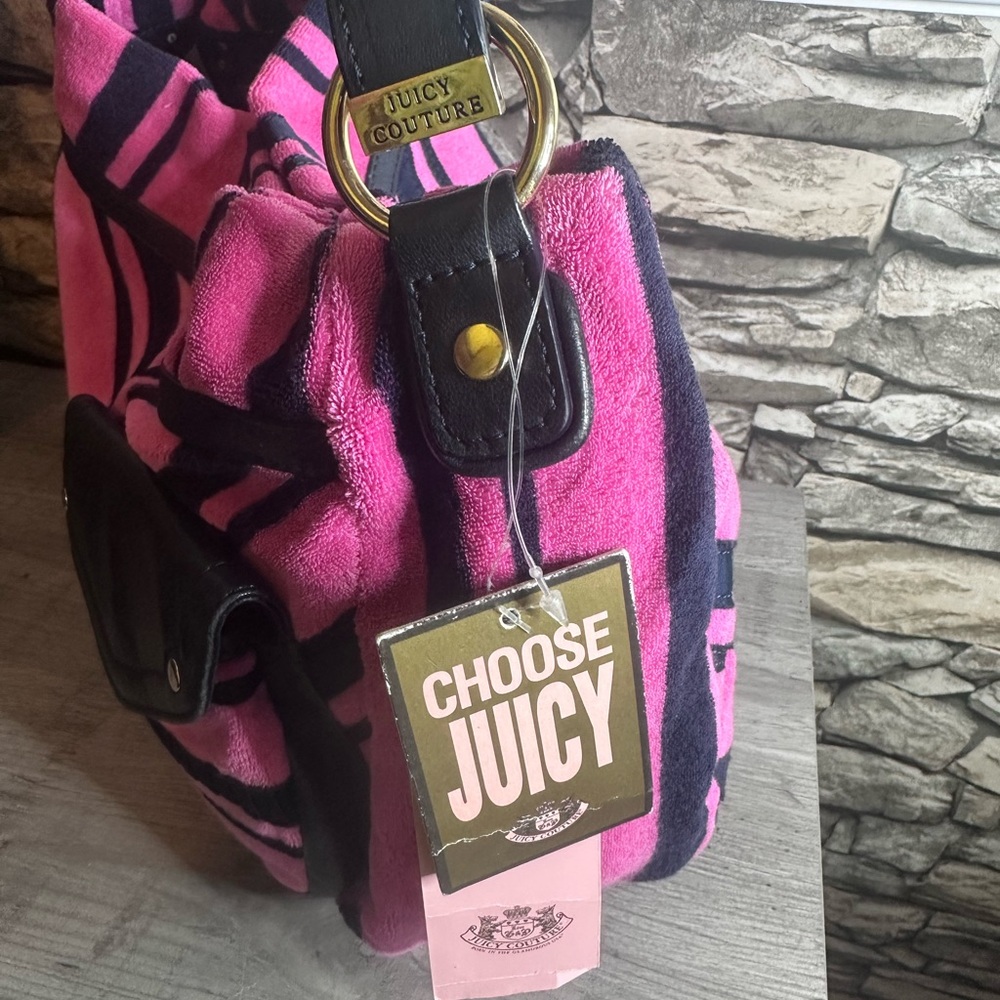 Vintage Y2K Juicy Couture Pink and Black Striped velour bag - Picture 4 of 9